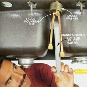 Photo 6: Tighten the faucet mounting nut