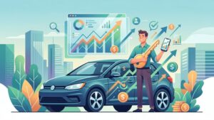 Современная иллюстрация процесса выгодной продажи автомобиля в автосалоне Автоград для статьи о рынке 2026 года